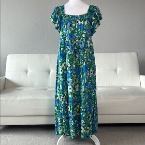 Blu Pepper Green and Blue Floral Dress